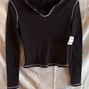 Zumiez Black Long Sleeve Top with White Stitching